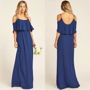 Show Me Your Mumu Caitlin Ruffle Maxi Dress Navy Blue Women’s Size Large